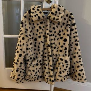 Dalmation black and white animal print faux fur jacket